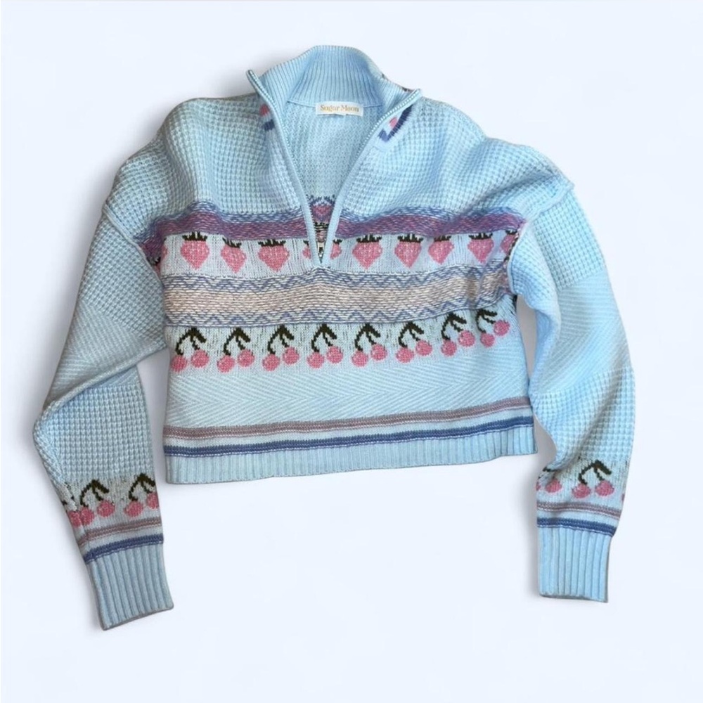 NWT Sugar Moon 1/4 Zip Pullover Crop Sweater M